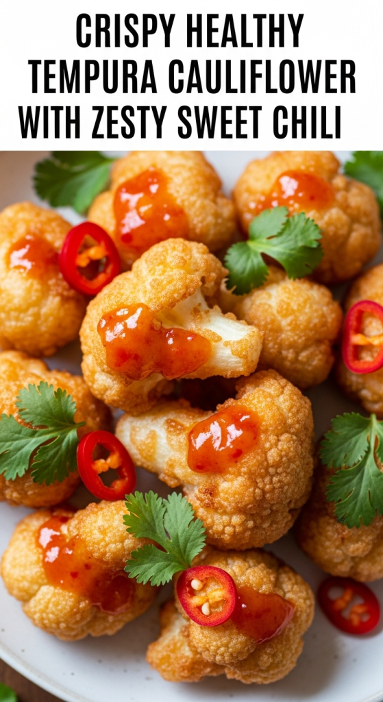 Crispy Healthy Tempura Cauliflower with Zesty Sweet Chili