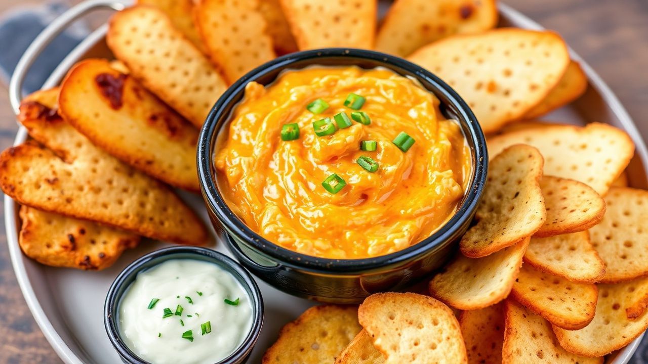 غمس دجاج بوفالو حار كريمي في وعاء مع خبز مقرمش