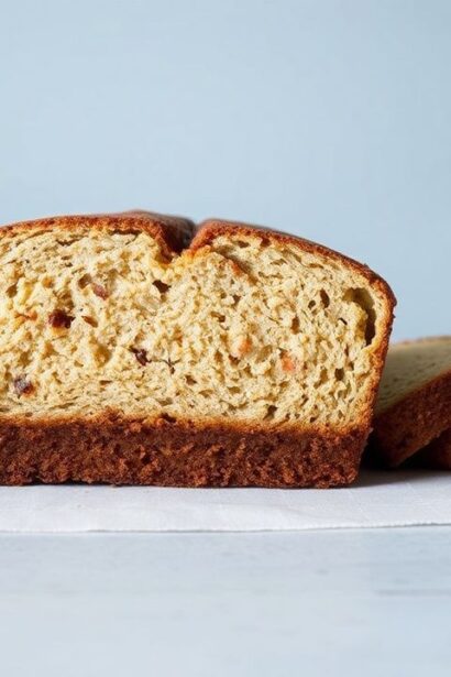 رغيف خبز موز منزلي ذهبي ورطب مع شرائح موز محمّصة