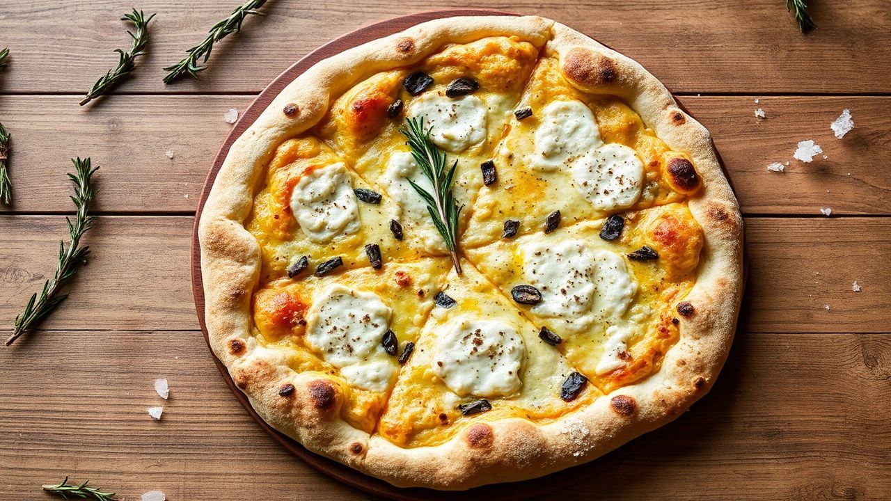 شرائح بيتزا بيانكا بزيت إكليل الجبل ورشة ملح بحري