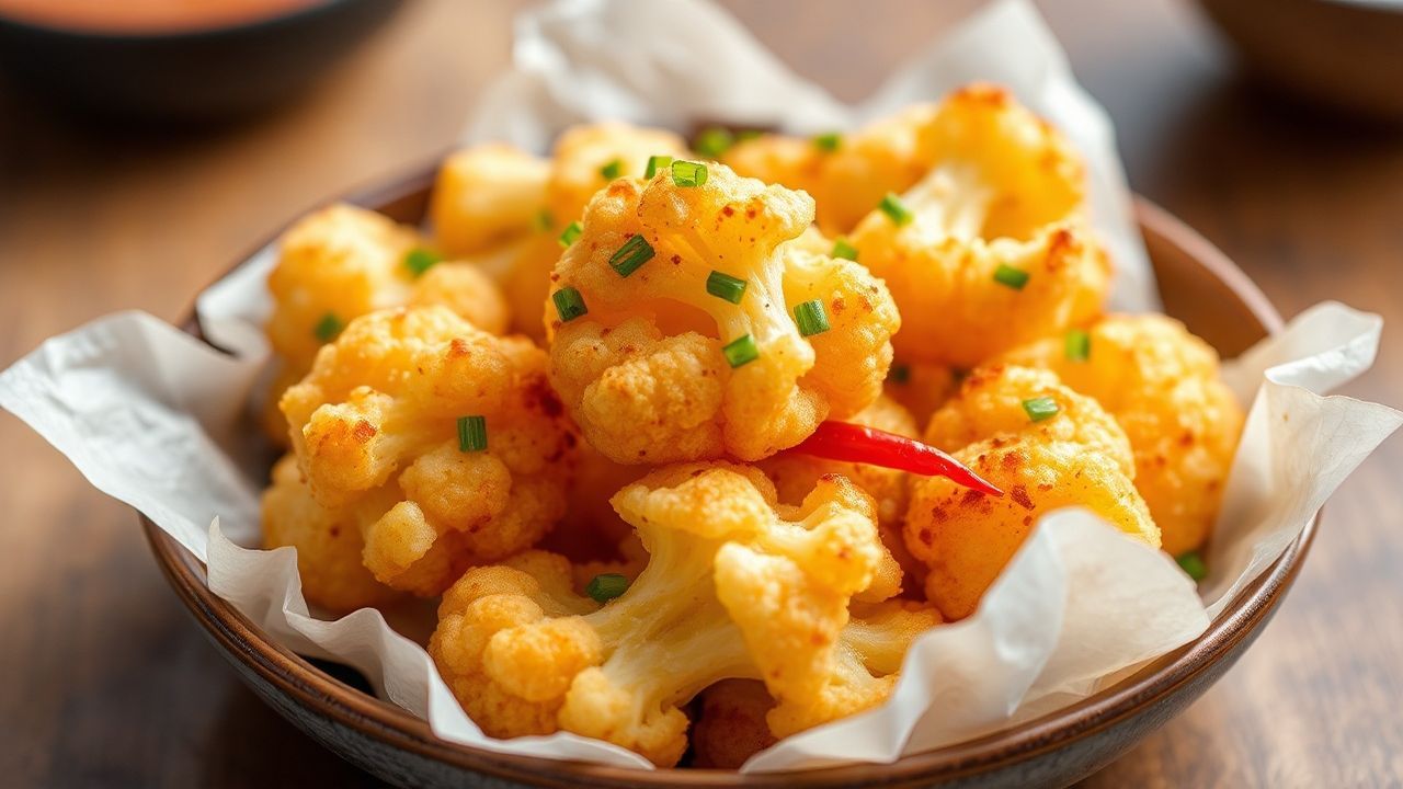 قرنبيط تمبورا مقرمش وصحي مع صلصة شطة حلوة ومنعشة