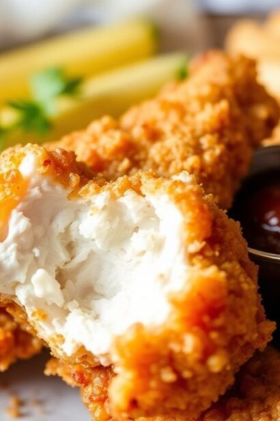 دجاج مقلي ذهبي ومقرمش على طبق مع رشة أعشاب وليمون