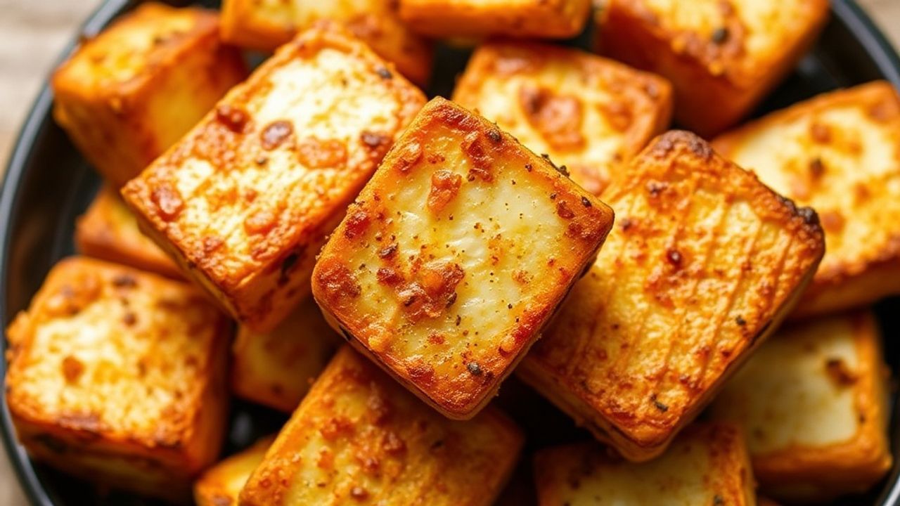 توفو مقرمش محمّر في القلاية الهوائية، وصفة سهلة ولذيذة