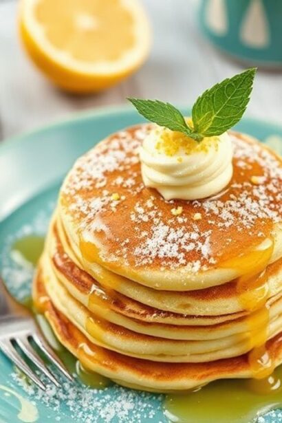 فطائر ليمون مبهجة على طبق مع شرائح ليمون وصباح مشمس