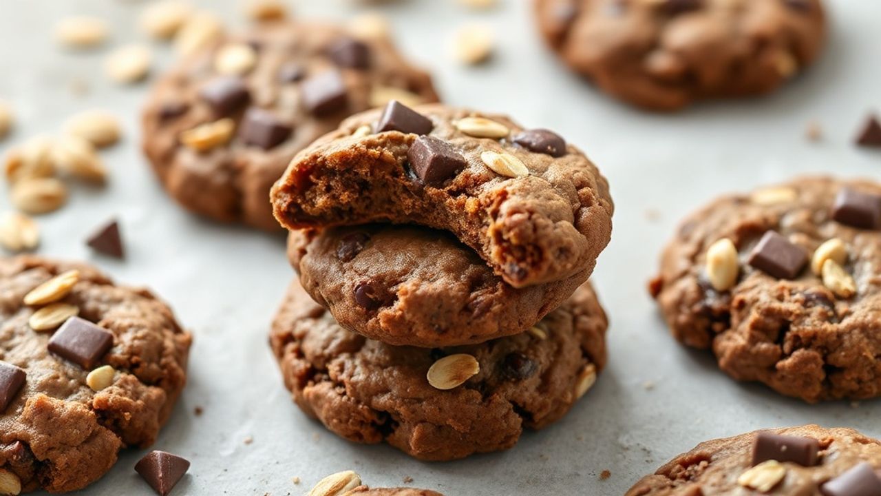 بسكويت شوفان بالشوكولاتة طري ولذيذ وصحي على طبق خشبي