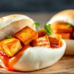 باو محشو بتوفو بصلصة شطة حلوة وخضار طازجة