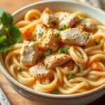 وعاء دافئ من حساء الدجاج والمعكرونة الغني، الأفضل في كل لقمة