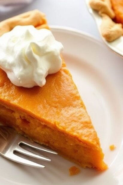شريحة فطيرة بطاطا حلوة جنوبية ذهبية مع كريمة، مشهد دافئ ومريح