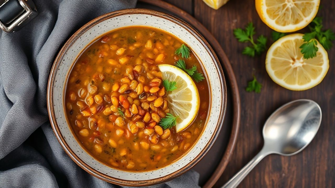 شوربة عدس تركية غنية مع لمسة ليمون حامضة ومغذية