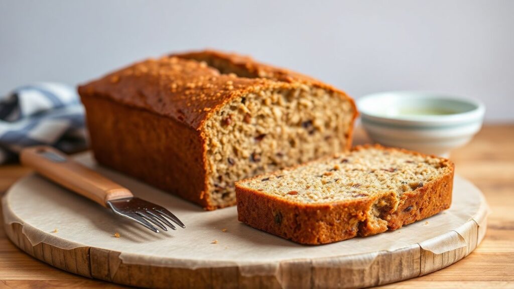homemade banana bread loaf on a plate