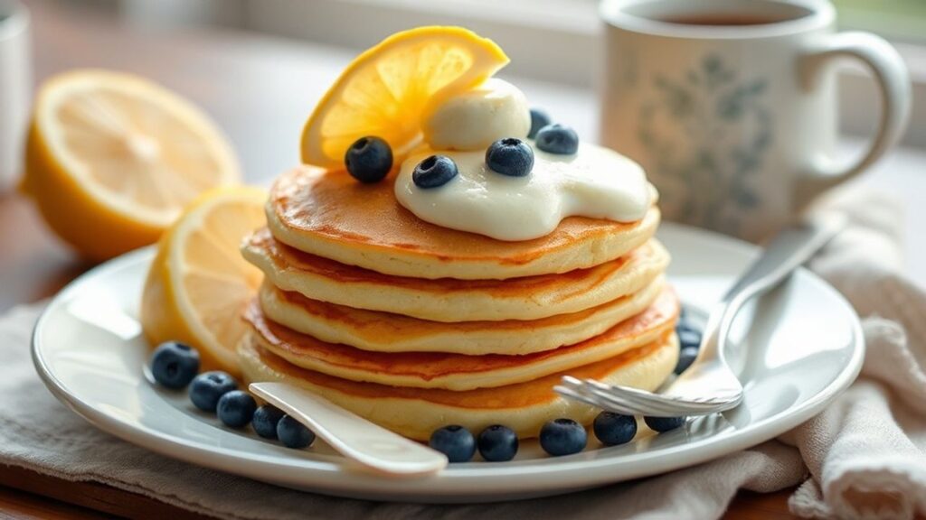 فطائر الليمون المعطّرة على طبق مع شريحة ليمون وإضاءة صباحية دافئة