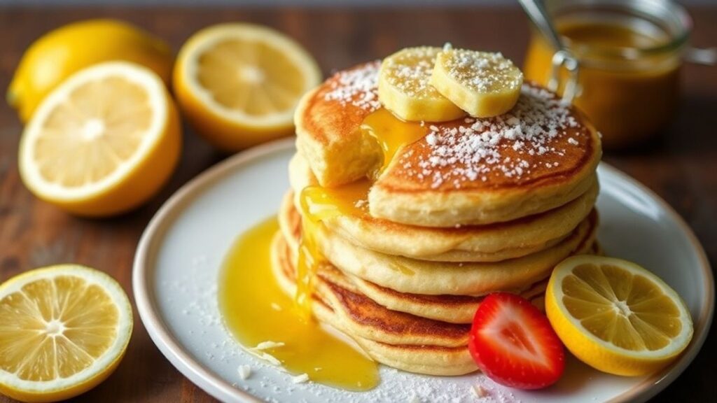 فطائر الليمون المعطّرة على طبق مع شريحة ليمون وإضاءة صباحية دافئة