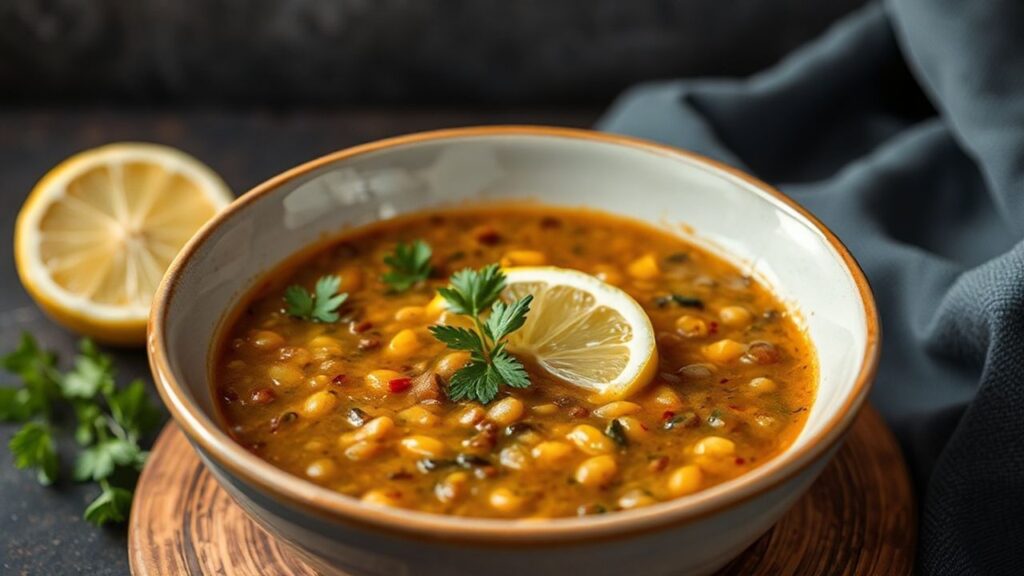 وعاء شوربة عدس تركية دافئة مع لمسة ليمون منعشة