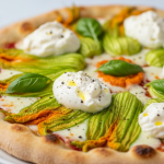 Delightful Zucchini Blossom Pizza Topped with Creamy Burrata