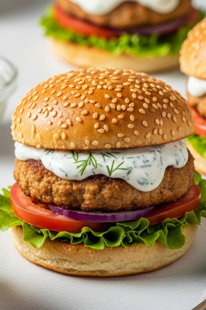 Authentic Savory Salmon Burgers with Zesty Dill Yogurt Sauce Recipe