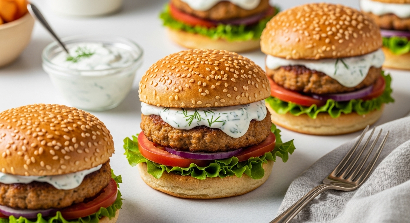 Authentic Savory Salmon Burgers with Zesty Dill Yogurt Sauce Recipe