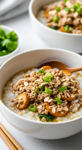 Savory Congee Delight with Crunchy Oatmeal Topping Twist