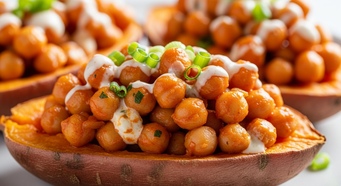 Spicy Buffalo Chickpea Stuffed Sweet Potatoes Delight
