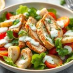 سلطة دجاج تزاتزيكي منعشة مع خيار وزبادي وأعشاب على طبق