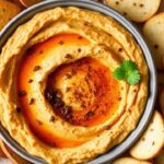 وعاء حمص بالفلفل الأحمر المشوي ينعش وقت التسالي مع زيت زيتون وخبز مقرمش