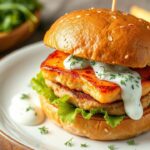 برغر سلمون أصيل مع صلصة زبادي منعشة بنكهة الشبت