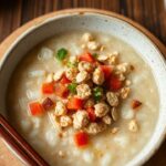 عصيدة أرز مالحة مع طبقة شوفان مقرمشة وتزيين أعشاب عطرية