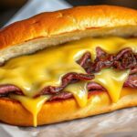 ساندويتش فيلي تشيزستيك مثالي محشو لحم شرائح وجبن ذائب وخبز مقرمش