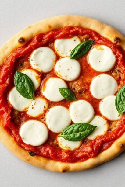 بيتزا رقيقة كلاسيكية بعجين رقيق وصلصة طماطم وشرائح موزاريلا طازجة بتفاصيل مبهجة