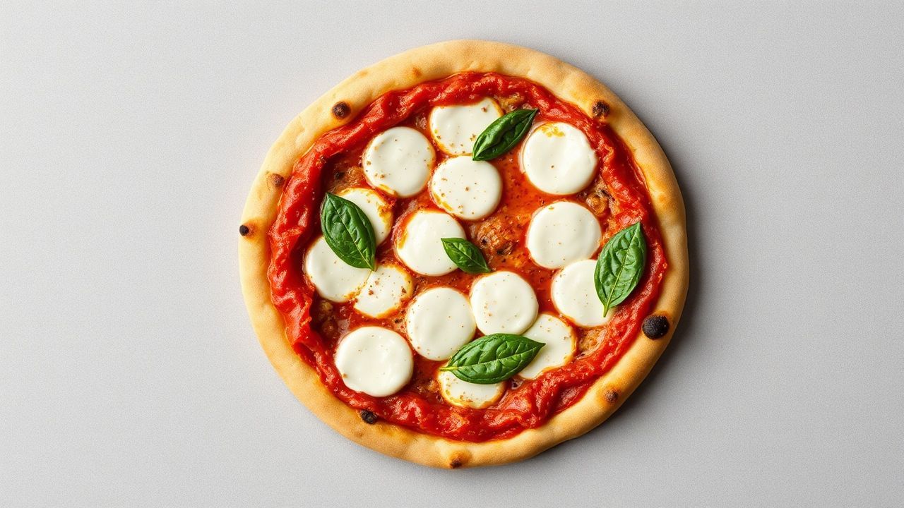 بيتزا رقيقة كلاسيكية بعجين رقيق وصلصة طماطم وشرائح موزاريلا طازجة بتفاصيل مبهجة