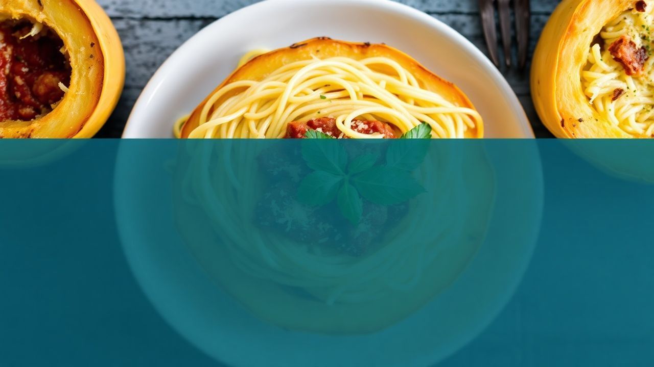 طبق قرع إسباغيتي مخبوز مع صلصة مارينارا غنية، دافئ ومُفتّت إلى خيوط مثالية.