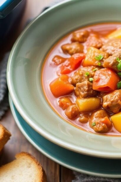 قدر ستيوب مجري غني باللحم والخضار يعلو بخارًا، طبق غولاش سريع لا يُنسى خلال 20 دقيقة.