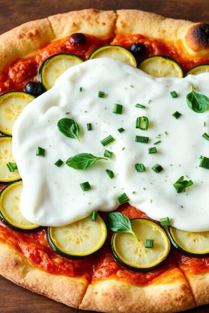 بيتزا زهور الكوسة اللذيذة مع جبنة بُراتا كريمية، نكهة غنية وشهية