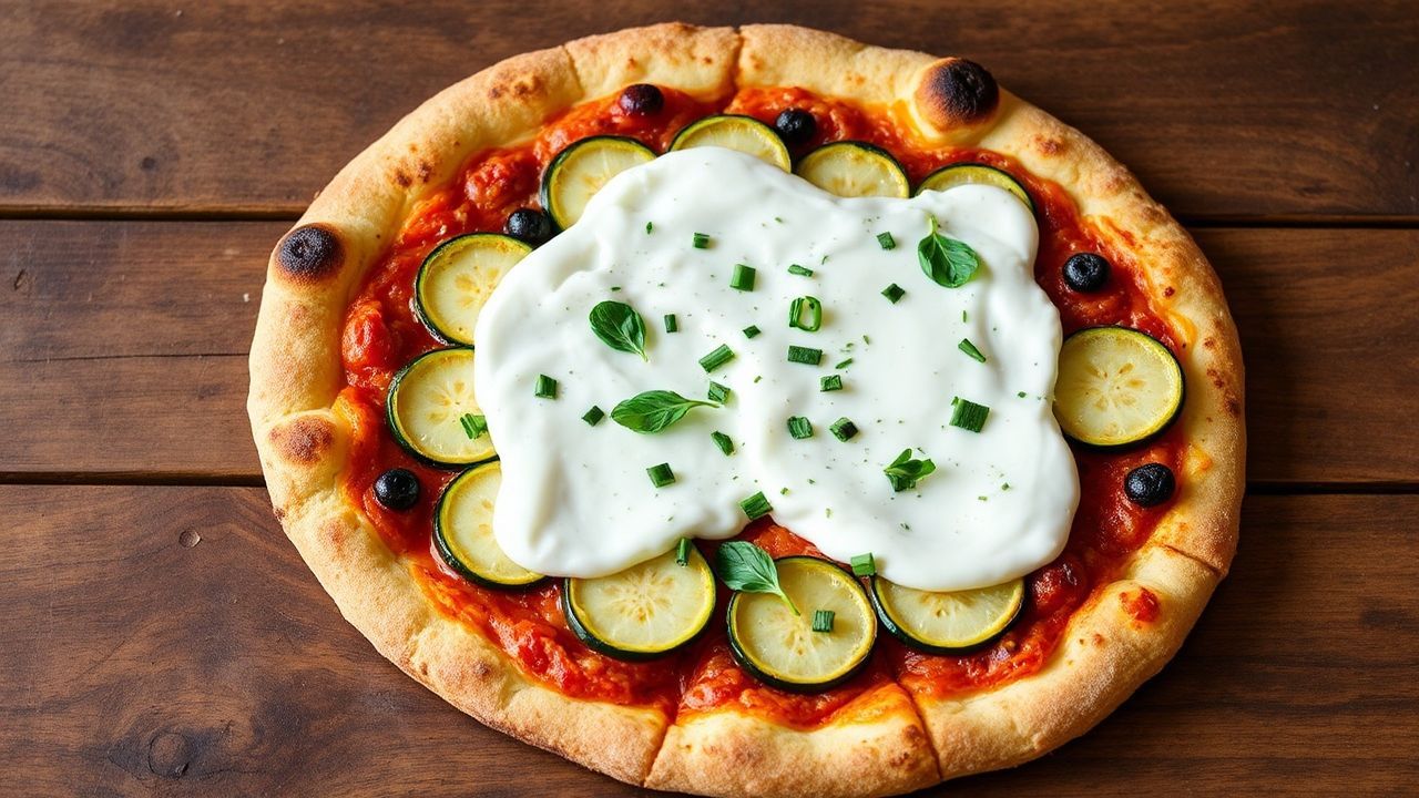 بيتزا زهور الكوسة اللذيذة مع جبنة بُراتا كريمية، نكهة غنية وشهية