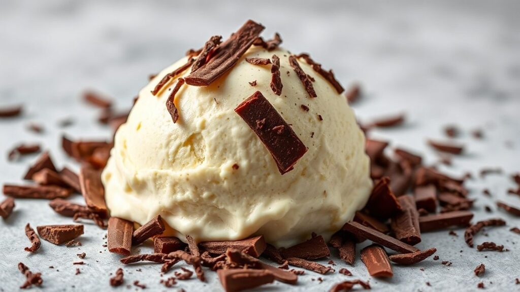 Close-up of chocolate ribbons in stracciatella gelato