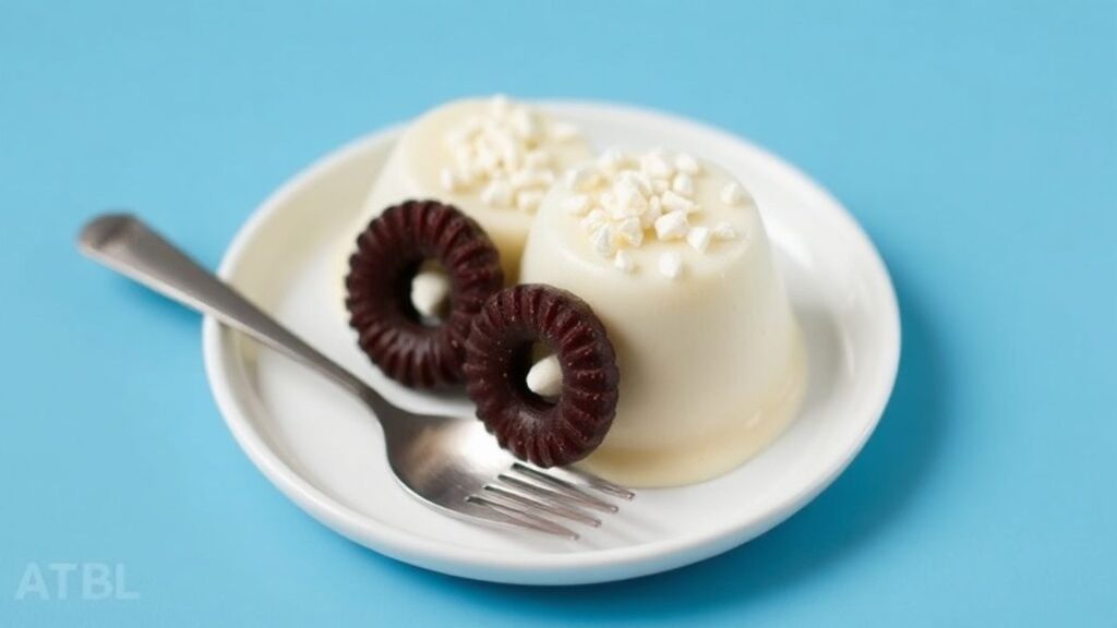 Creamy taro pudding in bowl topped with coconut flakes and a spoon