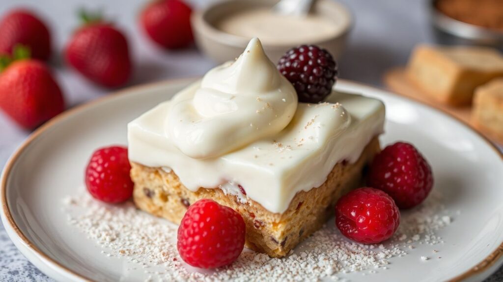 Close-up of a chilled junket dessert surface