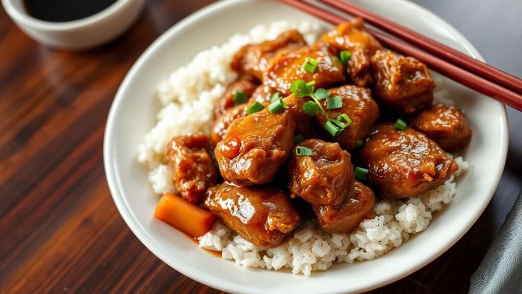 Traditional Filipino Chicken Adobo rich with spices and sauce