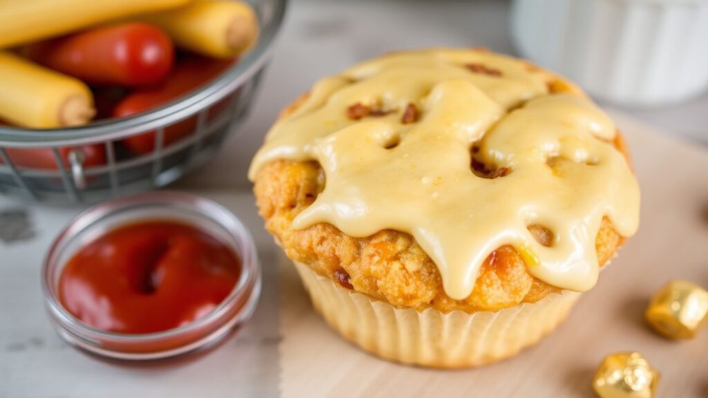 Corn dog muffins on a platter, golden and bite-sized.