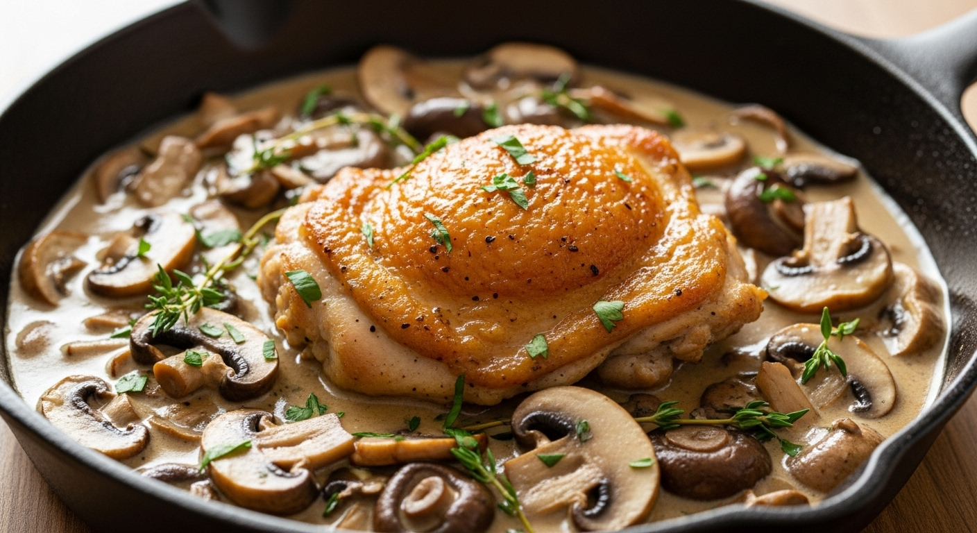 20-Minute Skillet Chicken with Mushroom Sauce: Wholesome & Quick & Creamy