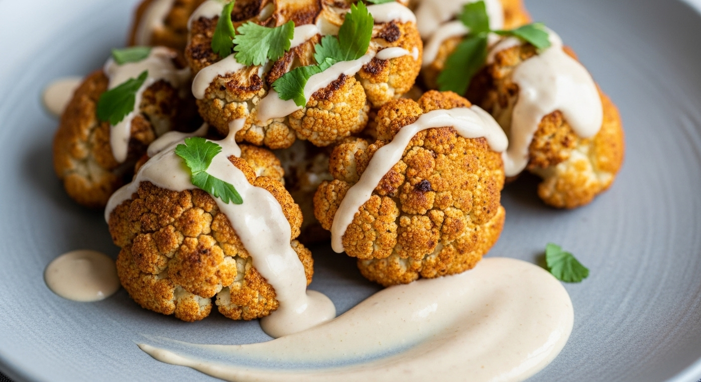A Amazing Shawarma-Spiced Roasted Cauliflower with Creamy Tahini Drizzle