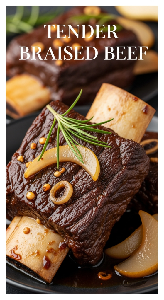 Best Tender Braised Beef Ribs in Sweet Pear & Soy Marinade