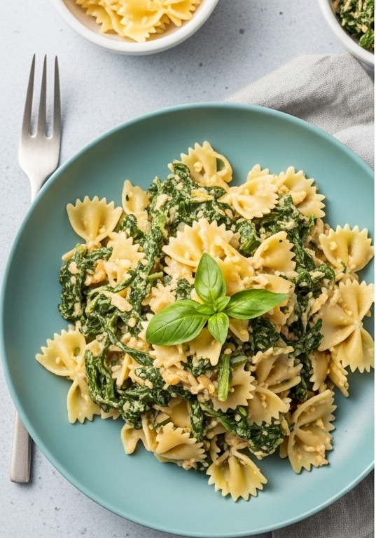 Creamy Spinach & Artichoke Farfalle in Parmesan Sauce