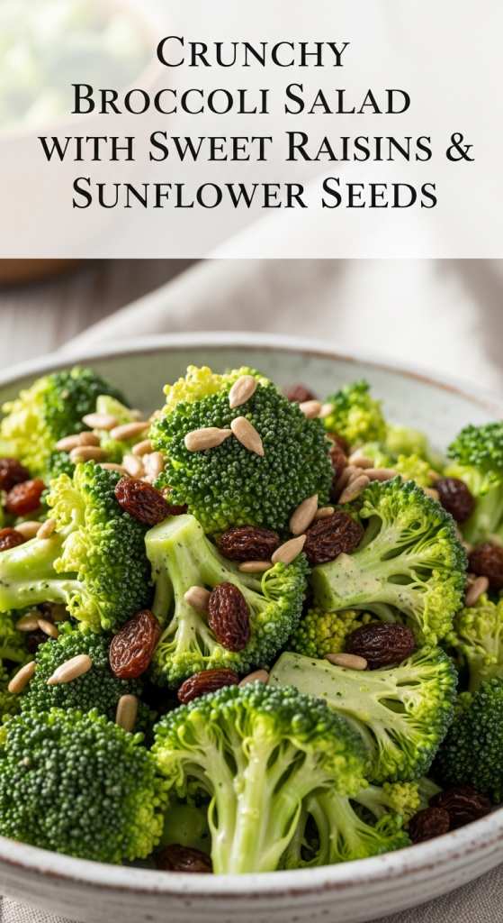 Irresistible Crunchy Broccoli Salad with Sweet Raisins & Sunflower Seeds