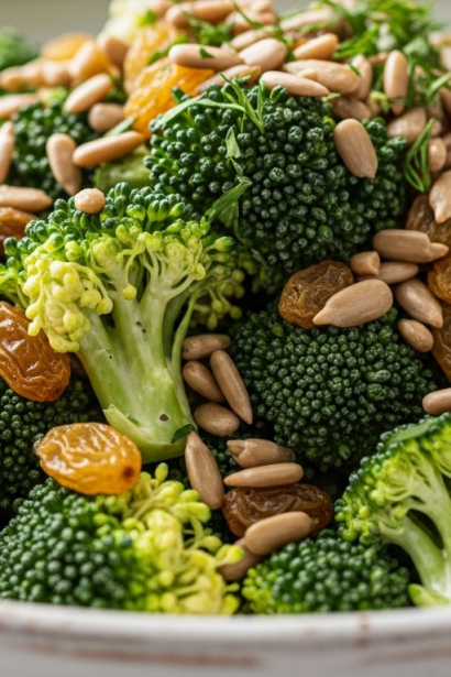 Irresistible Crunchy Broccoli Salad with Sweet Raisins & Sunflower Seeds