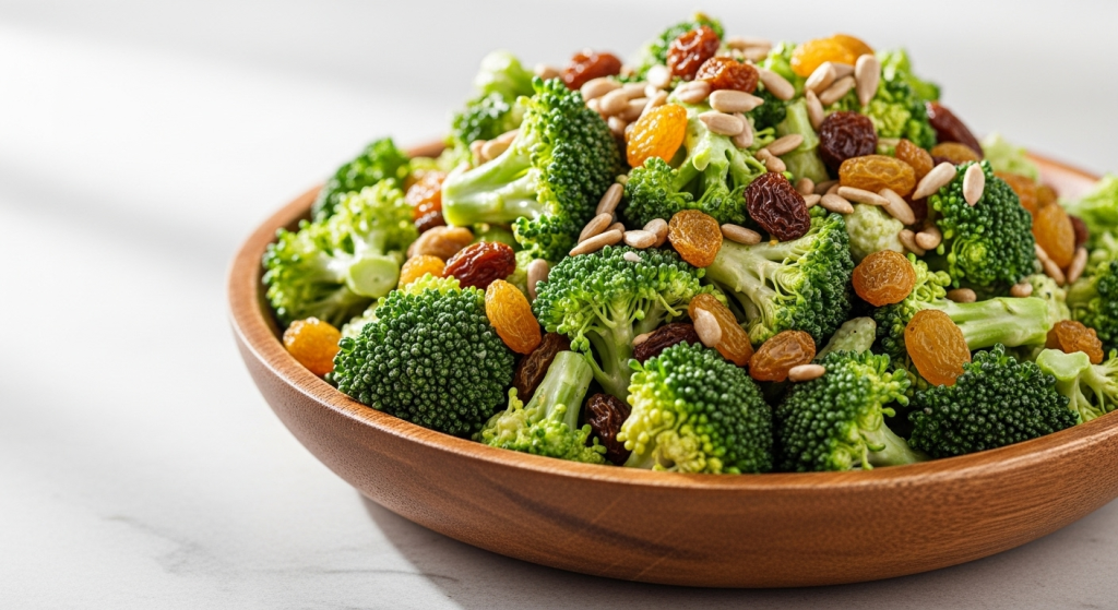 Irresistible Crunchy Broccoli Salad with Sweet Raisins & Sunflower Seeds