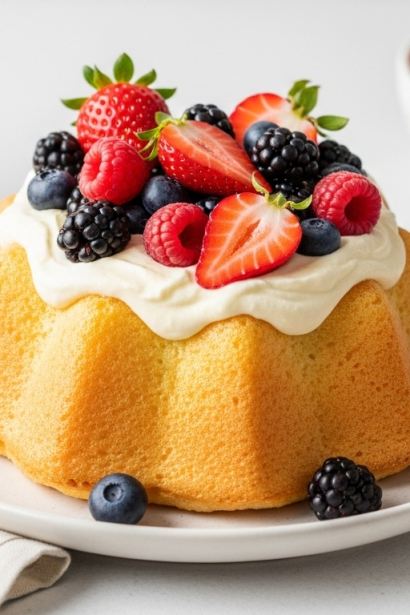 Decadent Angel Food Cake with Lush Fresh Berries Bliss