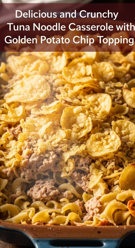 Delicious and Crunchy Tuna Noodle Casserole with Golden Potato Chip Topping