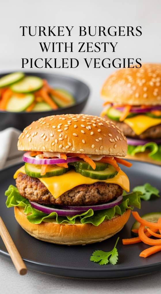 Healthy Banh Mi-Inspired Turkey Burgers with Zesty Pickled Veggies