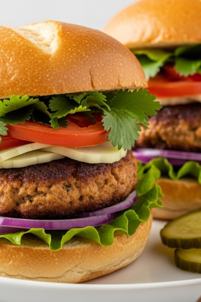 Healthy Banh Mi-Inspired Turkey Burgers with Zesty Pickled Veggies