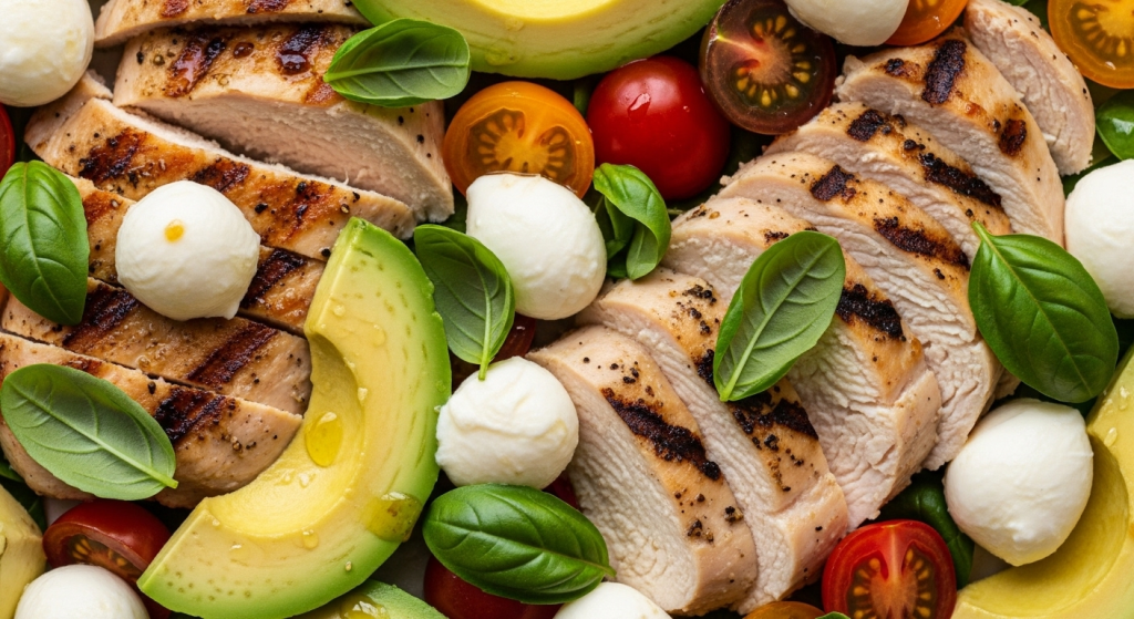 Healthy Grilled Chicken & Avocado Caprese Salad Delight: Savor Summer
